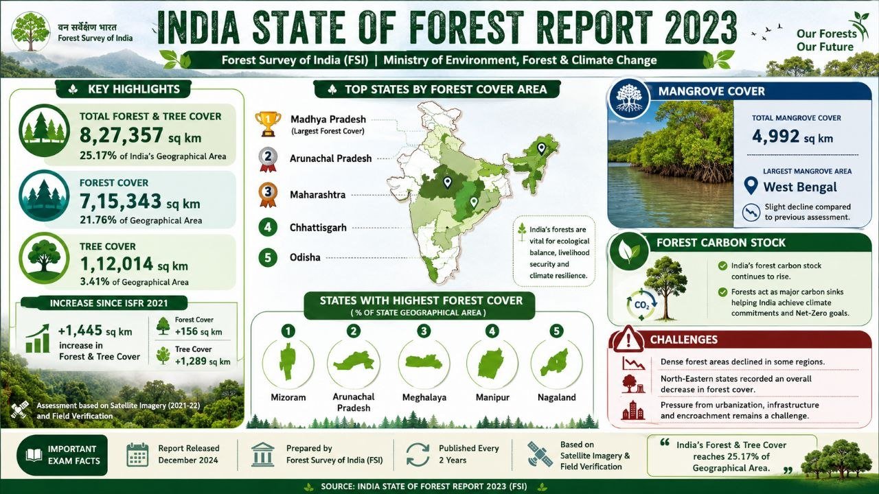 India State of Forest Report 2023: Key important Facts